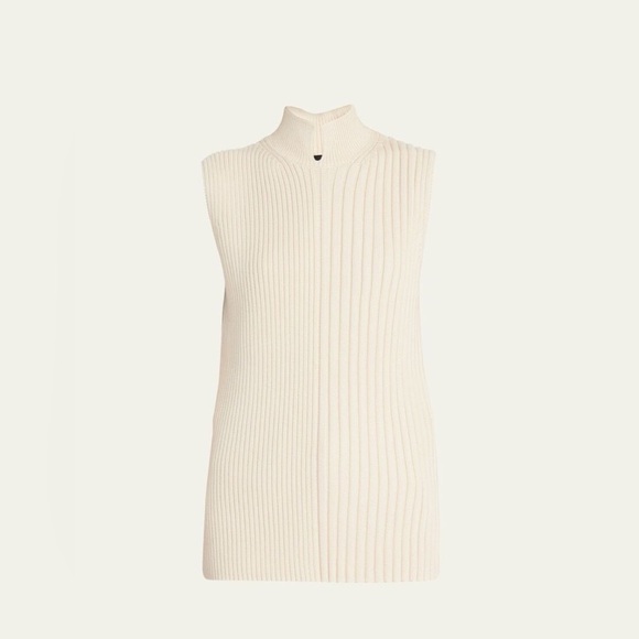 Theory Mix Stitch Shell Sweater Cream Cotton Cashmere Sleeveless Pullover - Picture 1 of 9